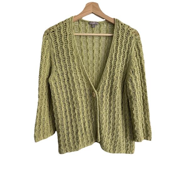 J.Jill Sweaters - J.Jill Women's M Green Knit Cardigan 3/4 Sleeve Sweater Spring Summer Cotton